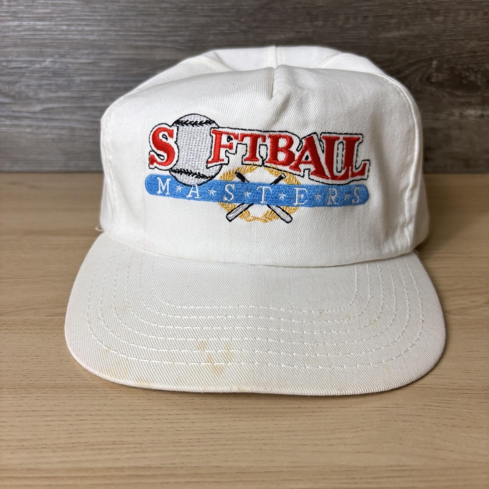 VINTAGE Softball Masters Hat Cap Snap Back Embroidered Made in USA Mens 90s